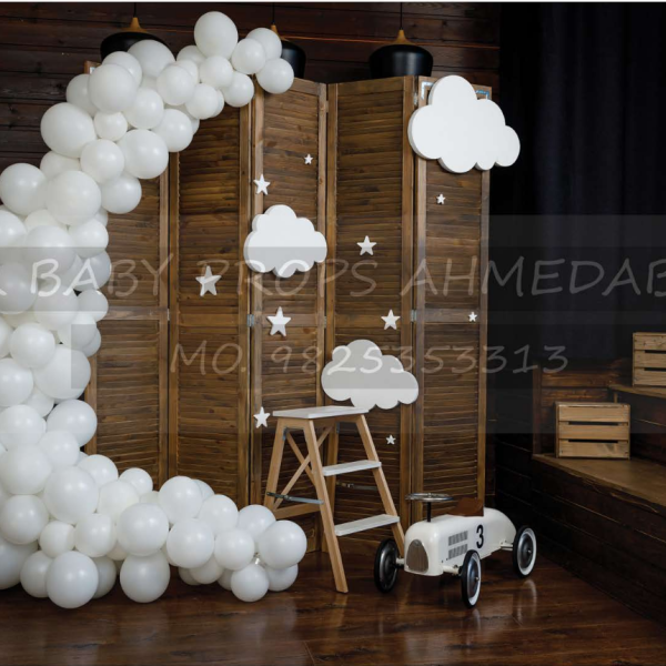 Premium White Balloon Cloud Baby Birthday Backdrop Background