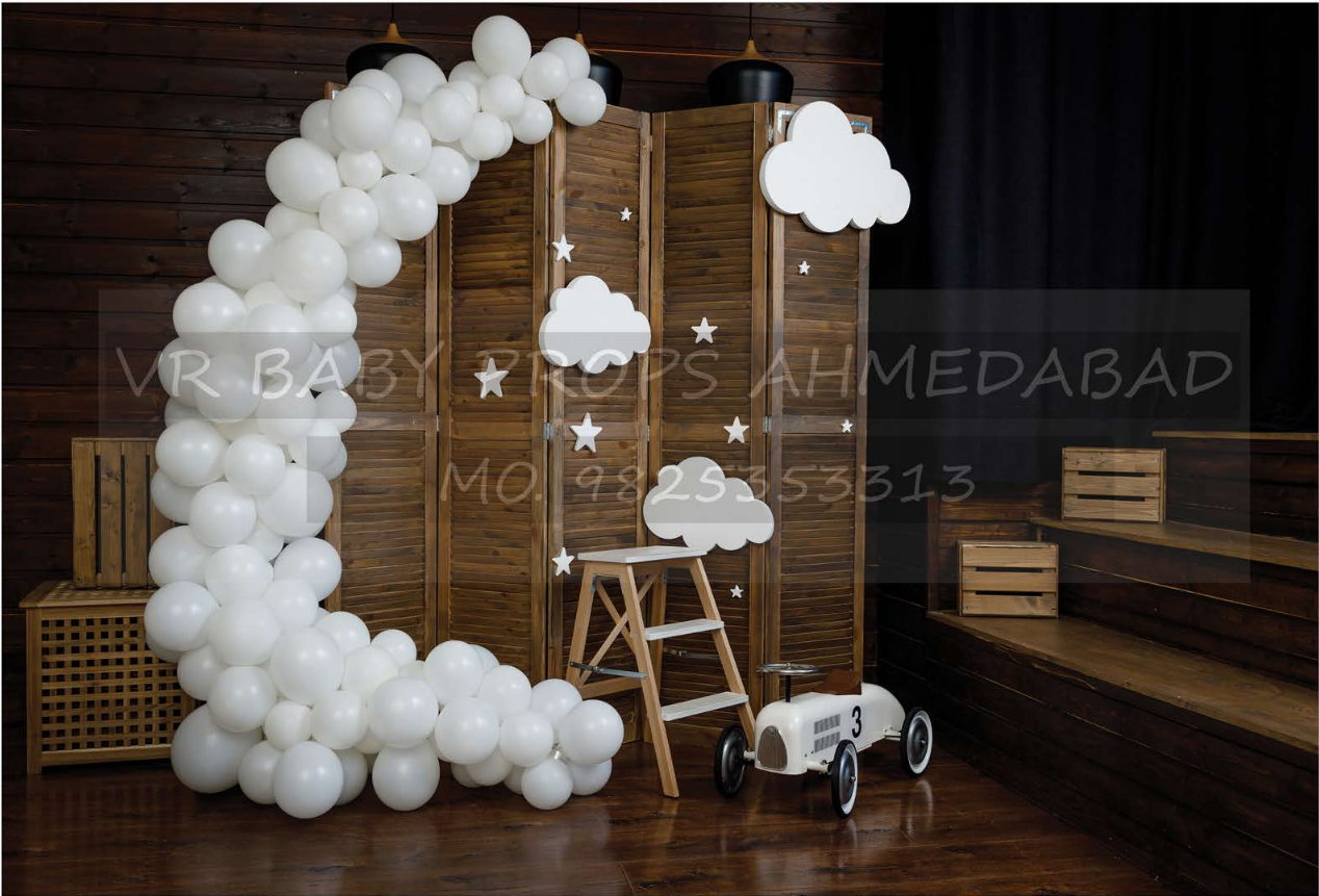 Premium White Balloon Cloud Baby Birthday Backdrop Background