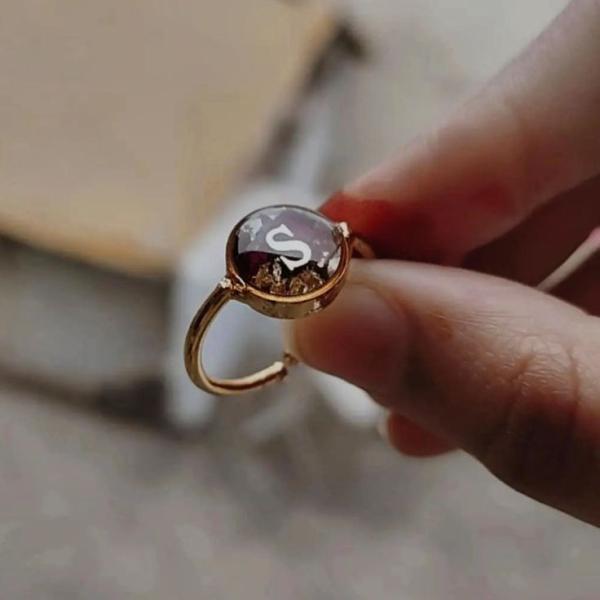 Custom Initial Resin Ring | Anti Tarnish Preserved Rose Ring for Women