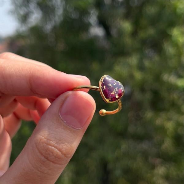 Custom Initial Resin Ring | Anti Tarnish Preserved Rose Ring for Women