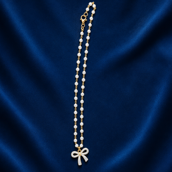 Pearl Bow Chain Necklace – Elegant Minimal Charm Jewelry